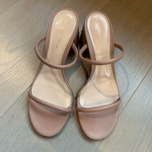 Gianvito Rossi nude neutral block heels sandals